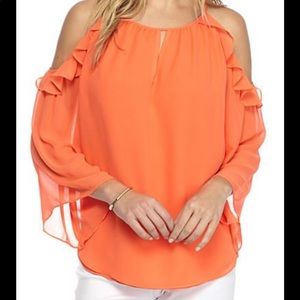 Kaari Womens Orange Cold Shoulder Blouse - Size S